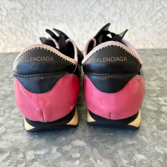 BALENCIAGA Race Runner Leather Mesh Black Pink Low Top Sneakers 39 / 8 - Picture 7 of 12